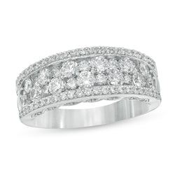 1-1/2 Cttw Diamond Multi-Row Band Ring in 14K White Gold (0.5 Cttw, Color : I, Clarity : I2)