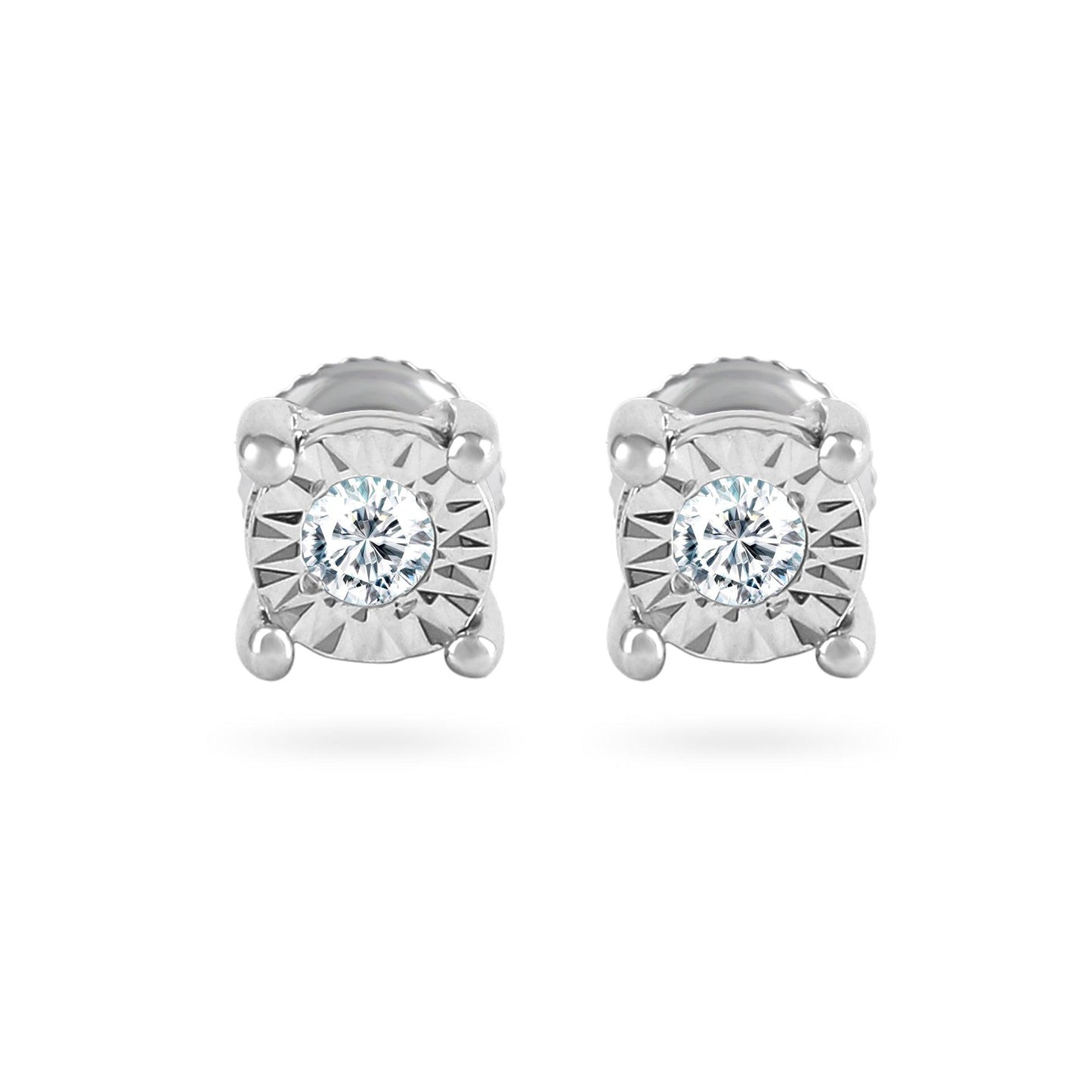 EternalDia 14k White Gold Miracle Plate Diamond Stud Earrings for Women (0.05 cttw, Color- IJ, Clarity I2/I3) 4-Prong Basket Set, Screw-Back Clasps - EternalDia