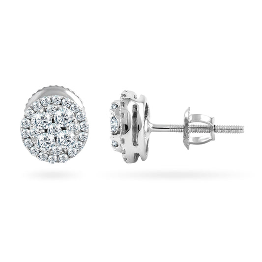 EternalDIa 0.48 Cttw Round Diamond Cluster Stud Earrings In 14K White Gold (0.48 Cttw, I-J Color, I2-I3 Clarity) Prongs-Setting, Screw-Back Clasps Halo Stud Earrings - EternalDia