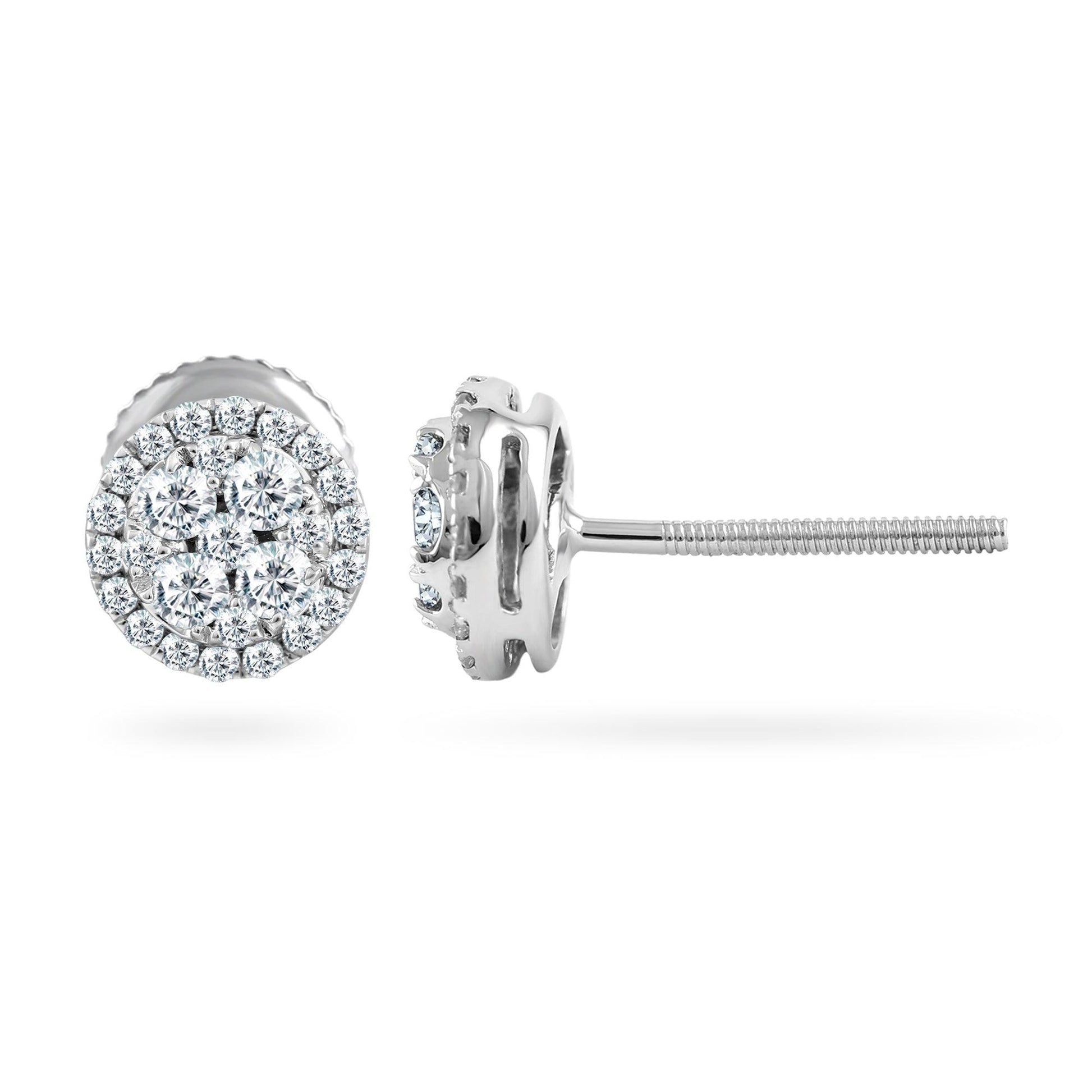 EternalDIa 0.48 Cttw Round Diamond Cluster Stud Earrings In 14K White Gold (0.48 Cttw, I-J Color, I2-I3 Clarity) Prongs-Setting, Screw-Back Clasps Halo Stud Earrings - EternalDia