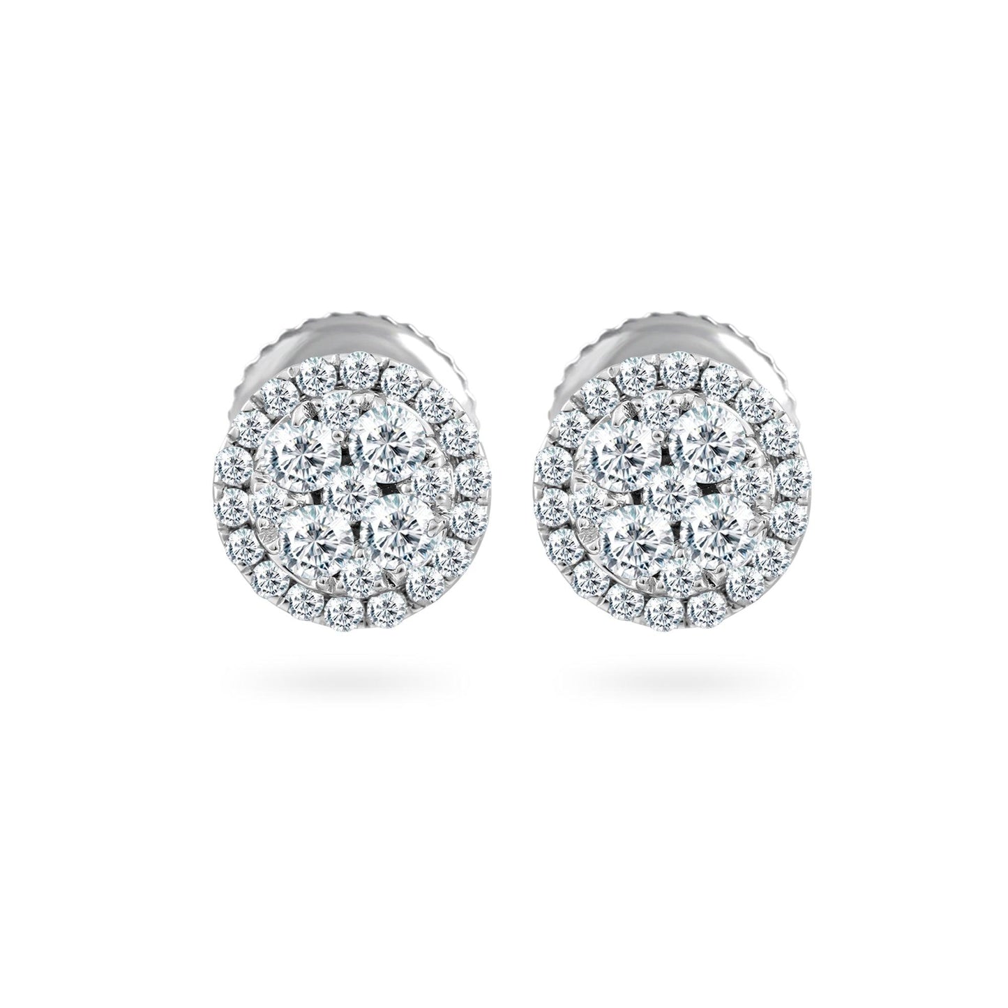 EternalDIa 0.48 Cttw Round Diamond Cluster Stud Earrings In 14K White Gold (0.48 Cttw, I-J Color, I2-I3 Clarity) Prongs-Setting, Screw-Back Clasps Halo Stud Earrings - EternalDia