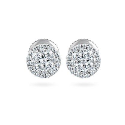 EternalDIa 0.48 Cttw Round Diamond Cluster Stud Earrings In 14K White Gold (0.48 Cttw, I-J Color, I2-I3 Clarity) Prongs-Setting, Screw-Back Clasps Halo Stud Earrings - EternalDia