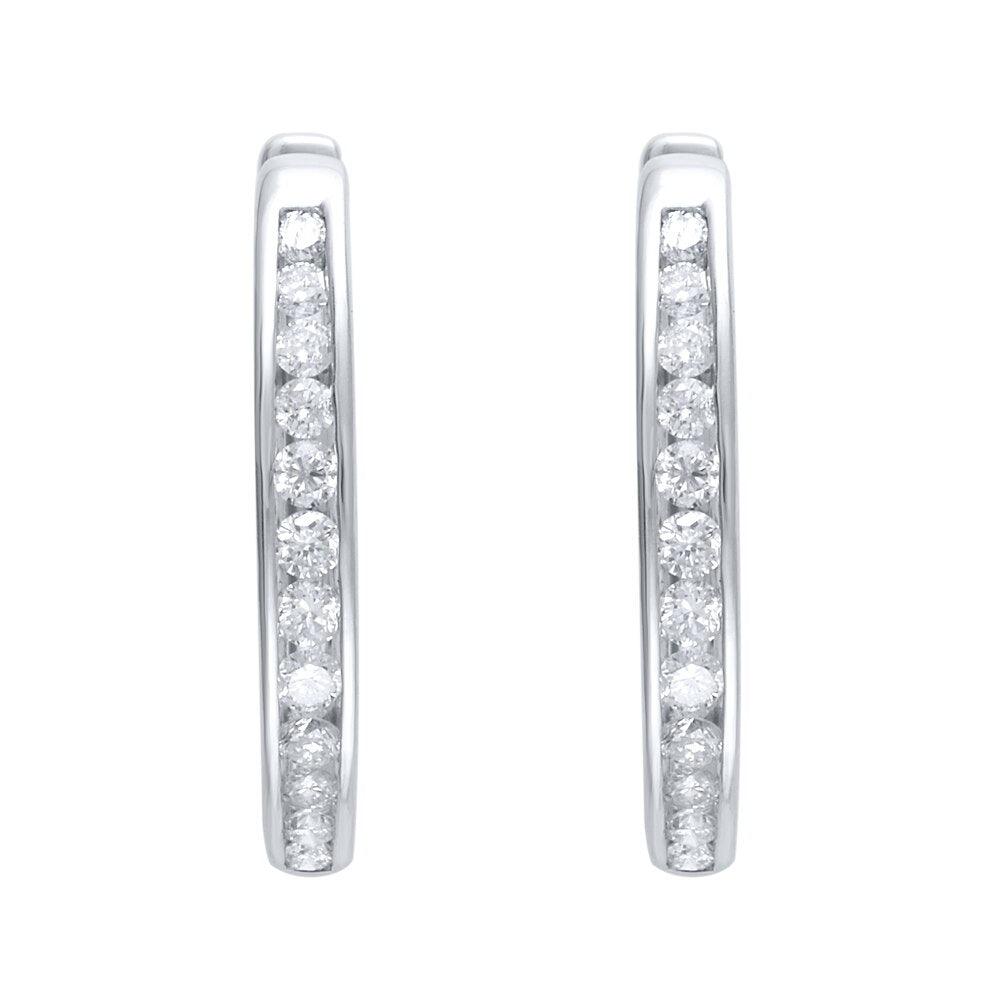 1/2 Cttw Diamond Huggie Hoop Earrings in 10K White Gold (0.5 Cttw, Color : I, Clarity : I2)