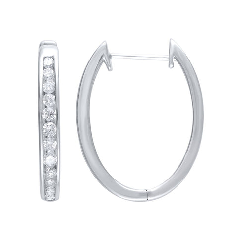 1/2 Cttw Diamond Huggie Hoop Earrings in 10K White Gold (0.5 Cttw, Color : I, Clarity : I2)