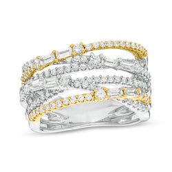 1 Cttw Diamond Criss-Cross Orbit Ring in 10K Two-Tone Gold (1 Cttw, Color : J, Clarity : I2)