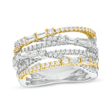 1 Cttw Diamond Criss-Cross Orbit Ring in 10K Two-Tone Gold (1 Cttw, Color : J, Clarity : I2)
