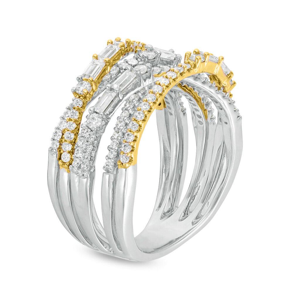 1 Cttw Diamond Criss-Cross Orbit Ring in 10K Two-Tone Gold (1 Cttw, Color : J, Clarity : I2)