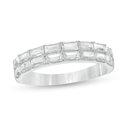 1 Cttw Baguette Diamond Double Row Anniversary Band Ring in 14K White Gold.  (1 Cttw, Color : I, Clarity : I2)