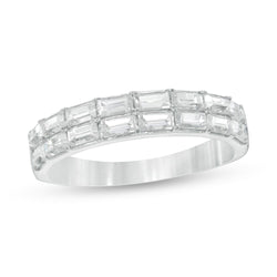 1 Cttw Baguette Diamond Double Row Anniversary Band Ring in 14K White Gold.  (1 Cttw, Color : I, Clarity : I2)