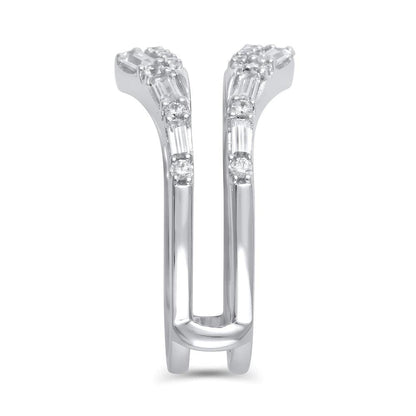3/4 Cttw Baguette and Round Diamond Chevron Solitaire Enhancer Wrap Ring in 14K White Gold (0.75 Cttw, Color : I, Clarity : I2)