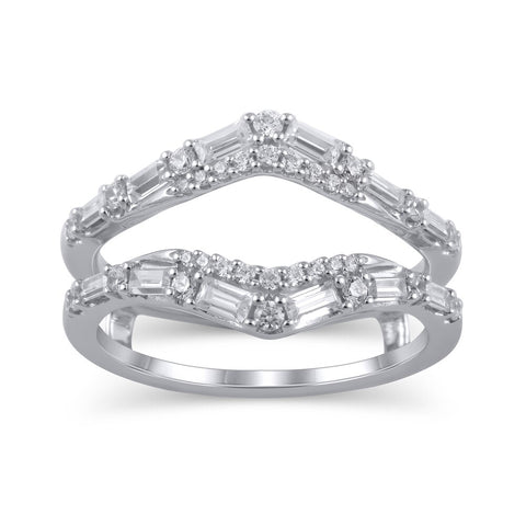 3/4 Cttw Baguette and Round Diamond Chevron Solitaire Enhancer Wrap Ring in 14K White Gold (0.75 Cttw, Color : I, Clarity : I2)