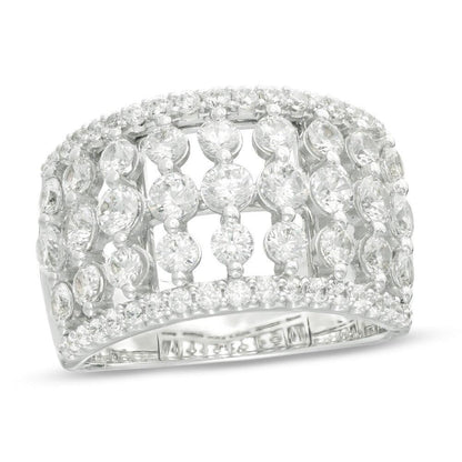 2-1/4 Cttw Diamond Multi-Row Ring in 14K White Gold (1.75 Cttw, Color : I, Clarity : I2)