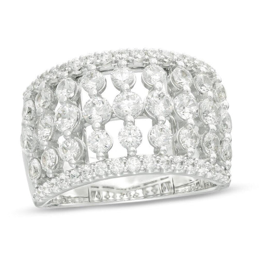 2-1/4 Cttw Diamond Multi-Row Ring in 14K White Gold (1.75 Cttw, Color : I, Clarity : I2)