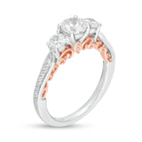 1-1/4 Cttw Diamond Three Stone Filigree Engagement Ring in 14K Two-Tone Gold (0.75 Cttw, Color : I, Clarity : I2)