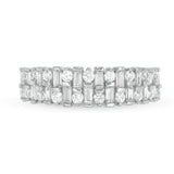 3/4 Cttw Baguette and Round Diamond Double Row Anniversary Band Ring in 14K White Gold (0.75 Cttw, Color : I, Clarity : I2)