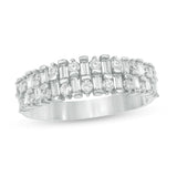 3/4 Cttw Baguette and Round Diamond Double Row Anniversary Band Ring in 14K White Gold (0.75 Cttw, Color : I, Clarity : I2)