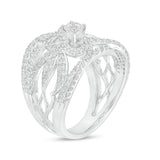 1 Cttw Diamond Ornate Flower Ring in 10K White Gold (1 Cttw, Color : I, Clarity : I2)