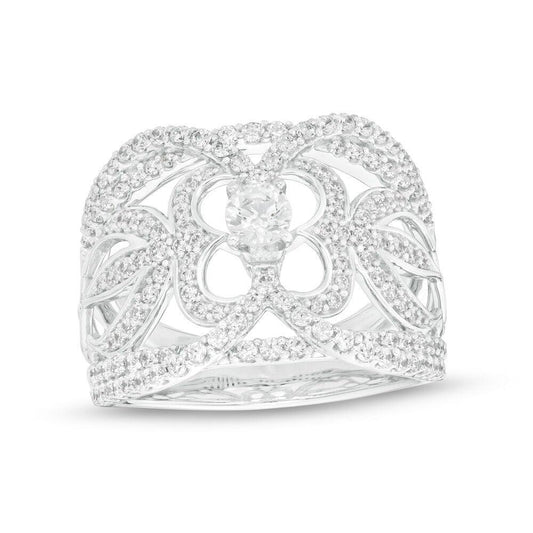 1 Cttw Diamond Ornate Flower Ring in 10K White Gold (1 Cttw, Color : I, Clarity : I2)