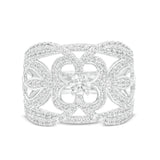 1 Cttw Diamond Ornate Flower Ring in 10K White Gold (1 Cttw, Color : I, Clarity : I2)