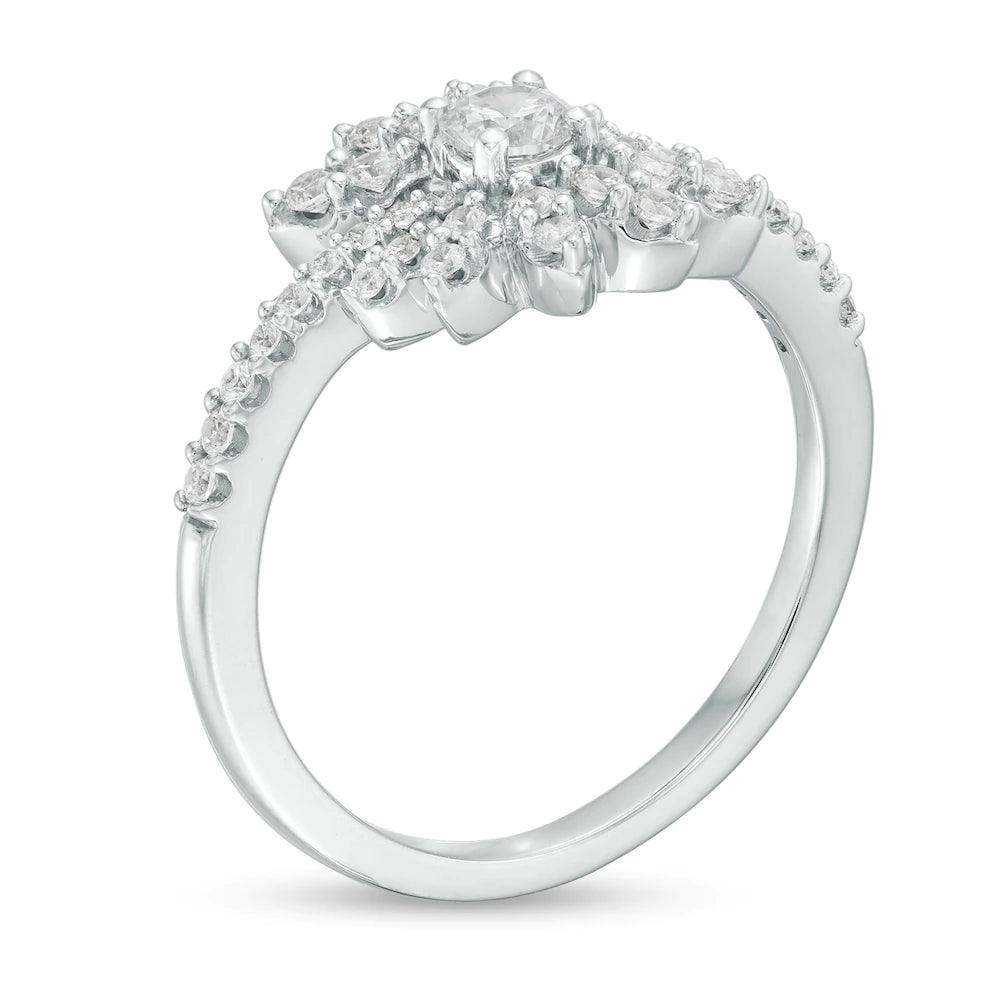 1/2 Cttw Diamond Flower Split Wrap Ring in 10K White Gold (0.5 Cttw, Color : I, Clarity : I2)