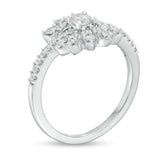 1/2 Cttw Diamond Flower Split Wrap Ring in 10K White Gold (0.5 Cttw, Color : I, Clarity : I2)