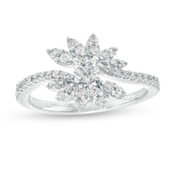 1/2 Cttw Diamond Flower Split Wrap Ring in 10K White Gold (0.5 Cttw, Color : I, Clarity : I2)