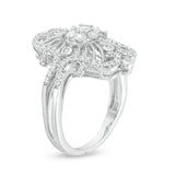 7/8 Cttw Diamond Elongated Vintage-Style Ornate Ring in 10K White Gold (0.88 Cttw, Color : I, Clarity : I2)