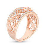 1/2 Cttw Diamond Vintage-Style Floral Ring in 10K Rose Gold (0.5 Cttw, Color : I, Clarity : I2)
