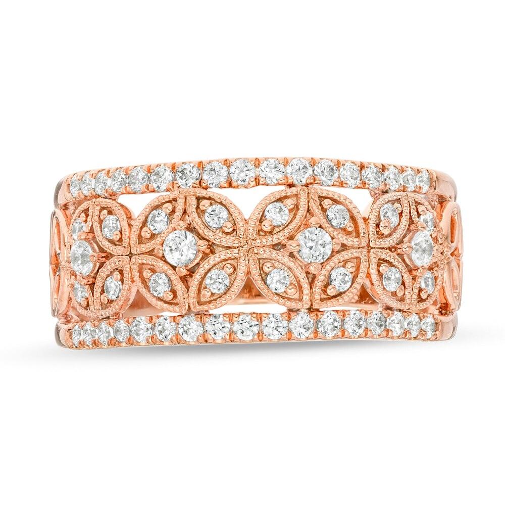 1/2 Cttw Diamond Vintage-Style Floral Ring in 10K Rose Gold (0.5 Cttw, Color : I, Clarity : I2)