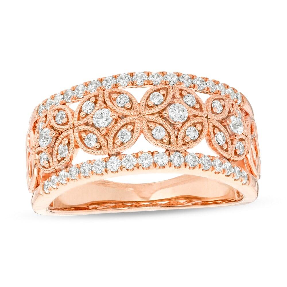 1/2 Cttw Diamond Vintage-Style Floral Ring in 10K Rose Gold (0.5 Cttw, Color : I, Clarity : I2)