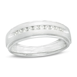 Men's 1/4 Cttw Diamond Satin Wedding Band Ring in 10K White Gold (0.25 Cttw, Color : I, Clarity : I3)