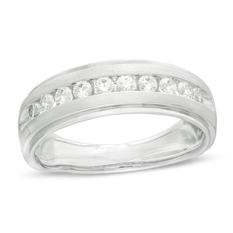 Men's 1/2 Cttw Diamond Satin Wedding Band Ring in 10K White Gold (0.5 Cttw, Color : I, Clarity : I3)