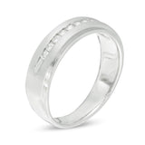 Men's 1/2 Cttw Diamond Satin Wedding Band Ring in 10K White Gold (0.5 Cttw, Color : I, Clarity : I3)