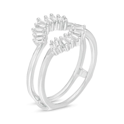 3/8 Cttw Baguette Diamond Sunburst Solitaire Enhancer Wrap Ring in 14K White Gold (0.38 Cttw, Color : I, Clarity : I2)