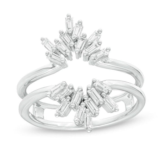 1/2 Cttw Baguette Diamond Scatter Crown Solitaire Enhancer Wrap Ring in 14K White Gold (0.5 Cttw, Color : I, Clarity : I2)