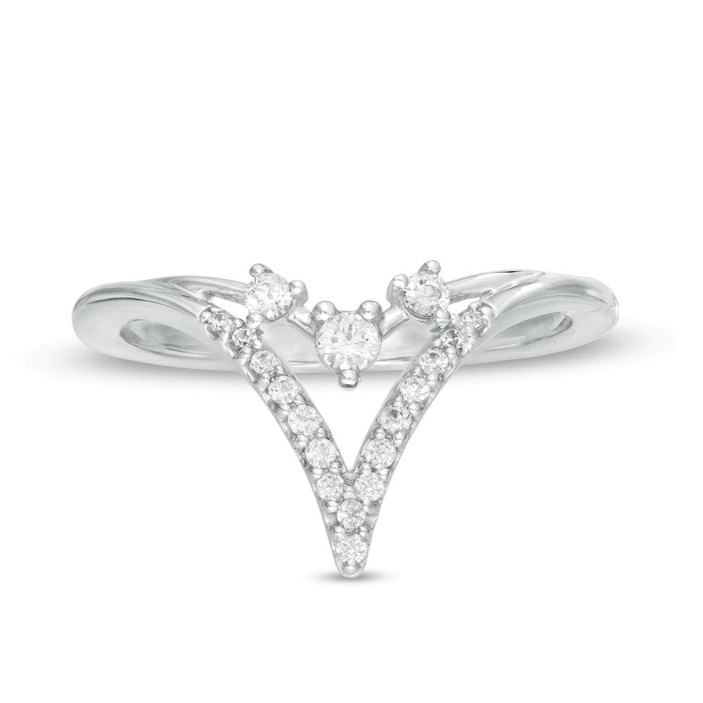 1/5 Cttw Diamond Double Chevron Solitaire Enhancer Wrap Ring in 14K White Gold (0.2 Cttw, Color : I, Clarity : I2)