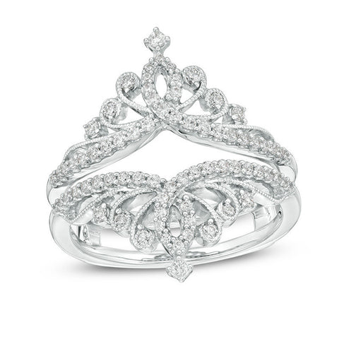 3/8 Cttw Diamond Vintage-Style Tiara Ring Solitaire Enhancer Wrap Ring in 14K White Gold (0.38 Cttw, Color : I, Clarity : I2)