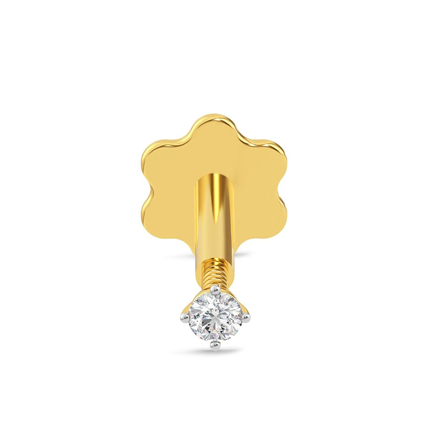 EternalDia 2.3mm Diamond Nose Stud/Lip Labret/Screw Ring Piercing Pin Bone 14k Gold 18 & 19 Gauge (GH/I1-I2)