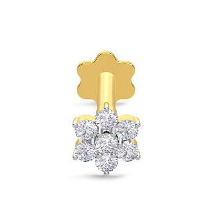 EternalDia Diamond Flower Nose Piercing Pin Screw Ring Stud 4.25mm 14k Yellow Gold 18 &19 Gauge (G-H Color/I1-I2Clarity)