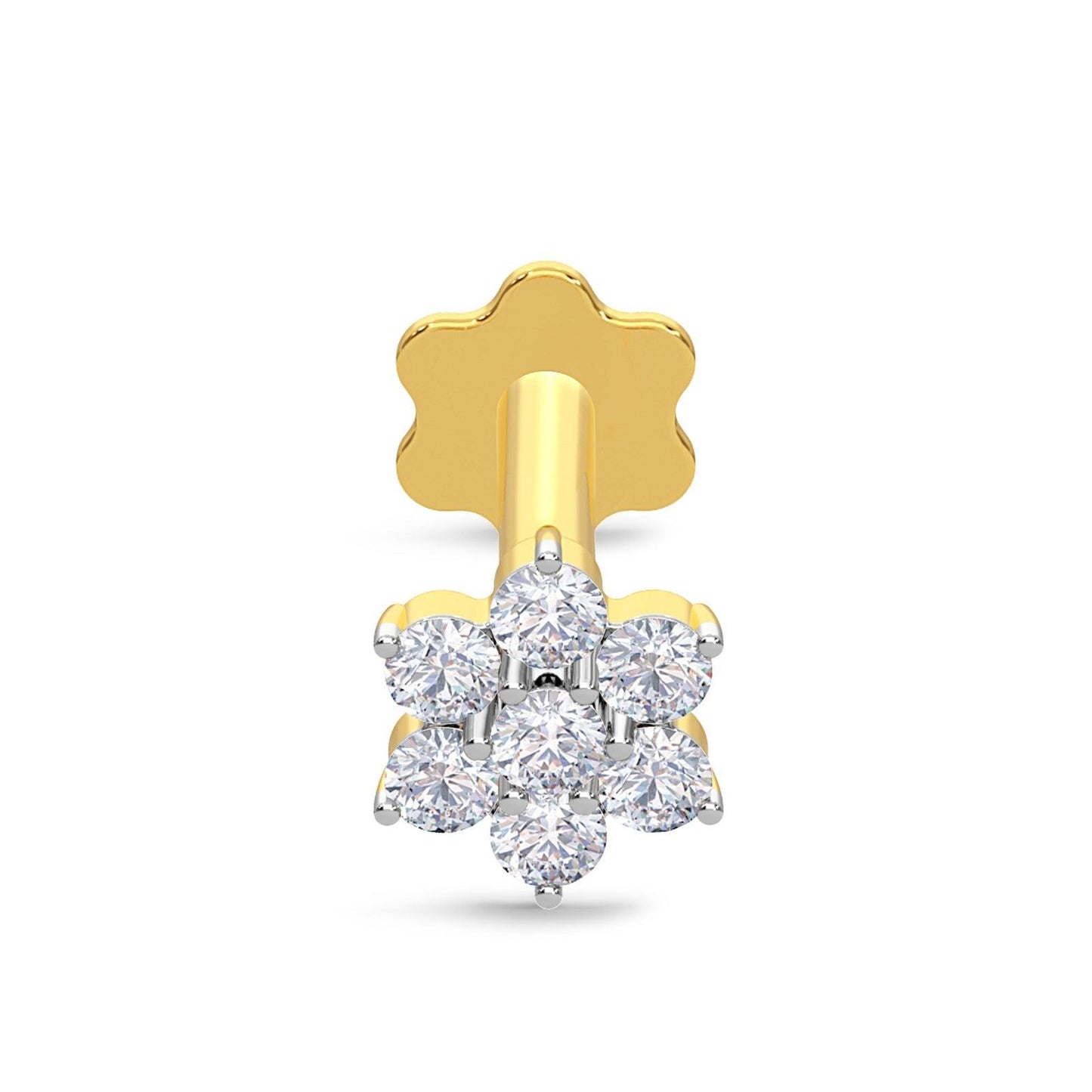 EternalDia Diamond Flower Nose Piercing Pin Screw Ring Stud 4.25mm 14k Yellow Gold 18 Gauge Diamond Color G-H/Diamond Clarity I1-I2