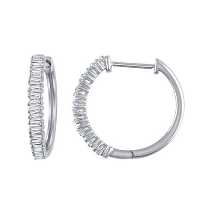 1/3 Cttw Baguette Diamond Row Hoop Earrings in 10K White Gold (0.33 Cttw, Color : I, Clarity : I2)