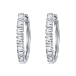 1/3 Cttw Baguette Diamond Row Hoop Earrings in 10K White Gold (0.33 Cttw, Color : I, Clarity : I2)