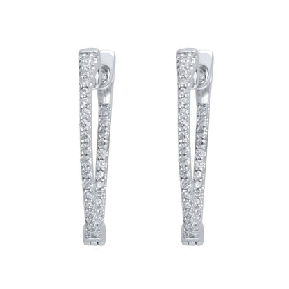 1/4 Cttw Diamond Inside-Out Triangle Hoop Earrings in 10K White Gold (0.25 Cttw, Color : I, Clarity : I2)