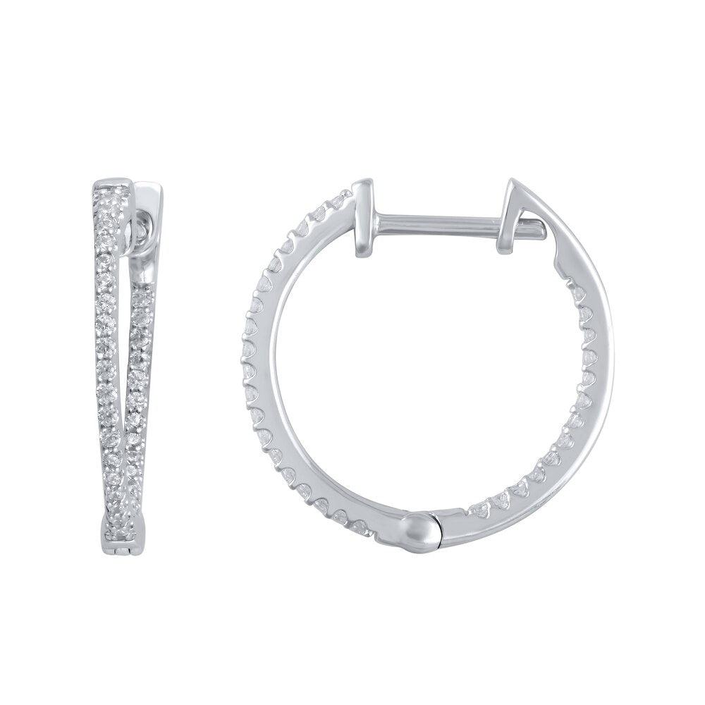 1/4 Cttw Diamond Inside-Out Triangle Hoop Earrings in 10K White Gold (0.25 Cttw, Color : I, Clarity : I2)