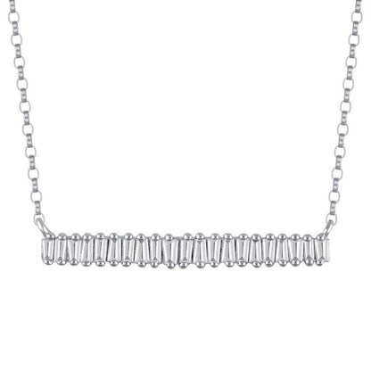 1/4 Cttw Baguette Diamond Bar Necklace in 10K White Gold (0.25 Cttw, Color : I, Clarity : I2)