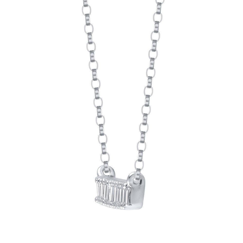 1/4 Cttw Baguette Diamond Bar Necklace in 10K White Gold (0.25 Cttw, Color : I, Clarity : I2)