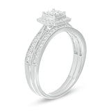 3/8 Cttw Quad Princess-Cut Diamond Frame Vintage-Style Bridal Set in 10K White Gold (0.38 Cttw, Color : I, Clarity : I2)