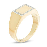 Men's 1/10 Cttw Diamond Frame Rectangular Signet Ring in 10K Yellow Gold (0.1 Cttw, Color : I, Clarity : I3)