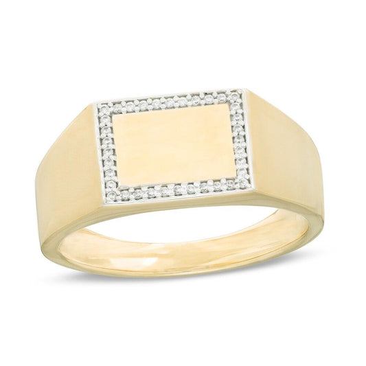 Men's 1/10 Cttw Diamond Frame Rectangular Signet Ring in 10K Yellow Gold (0.1 Cttw, Color : I, Clarity : I3)