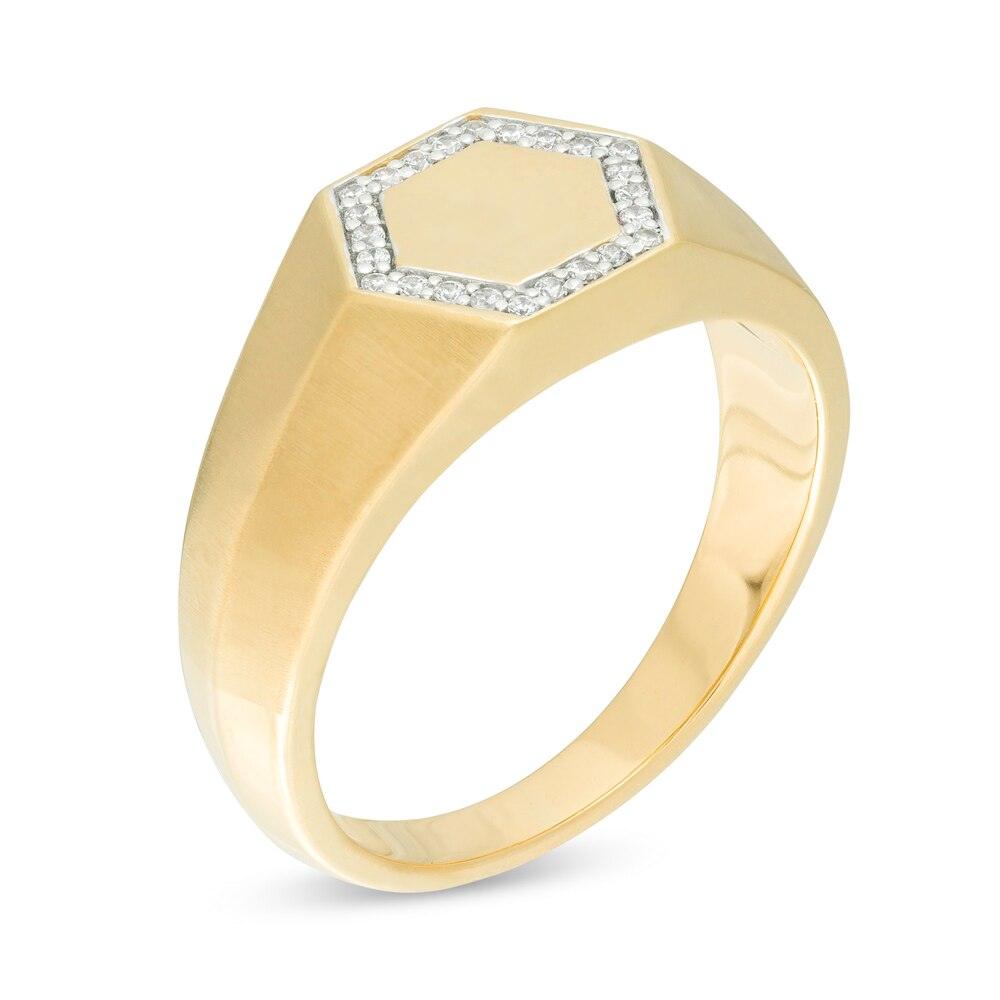 Men's 1/10 Cttw Diamond Frame Hexagon Signet Band Ring in 10K Gold (0.1 Cttw, Color : I, Clarity : I3)